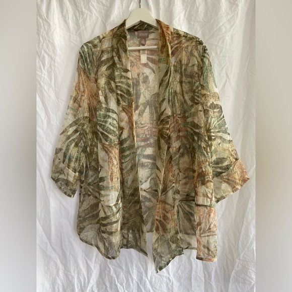 Chico's Batik Palms Sheer 3/4 Sleeve Jacket Size 3 / Large - Picture 3 of 11